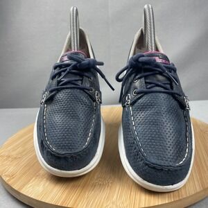 Skechers Go Step Perforated Navy Blue Boat Shoes Womens Size 6.5